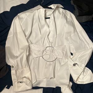 Zara Japan shirt. Never work, metal cuffs and circular detail, pleating in back